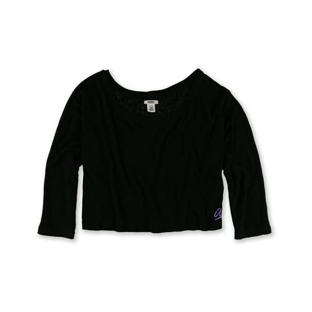 X-Large AEROPOSTALE Womens Sheer-Back Crop Pullover Blouse Black 